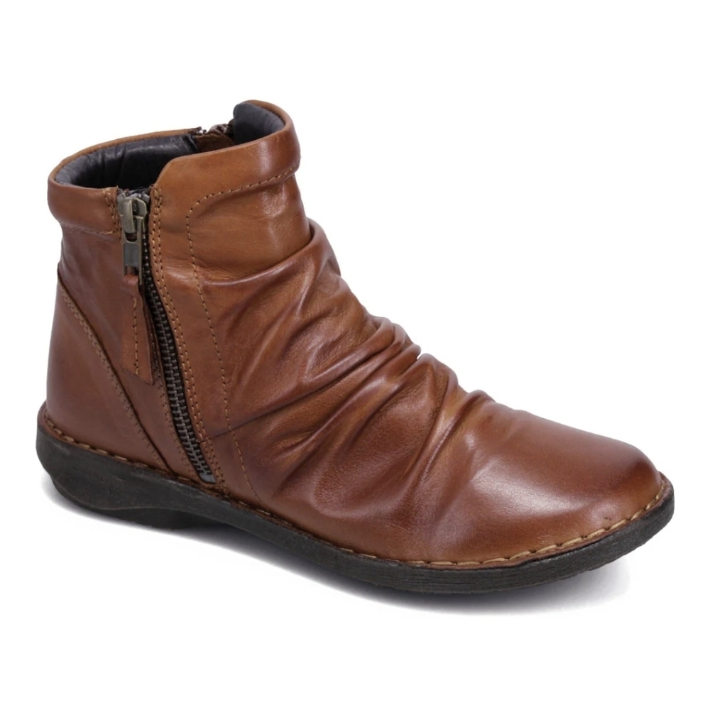 Miz Mooz Brown Leather Ruched Zip-up "Pleasant" Ankle Boots (EU 38/US 7.5-8)